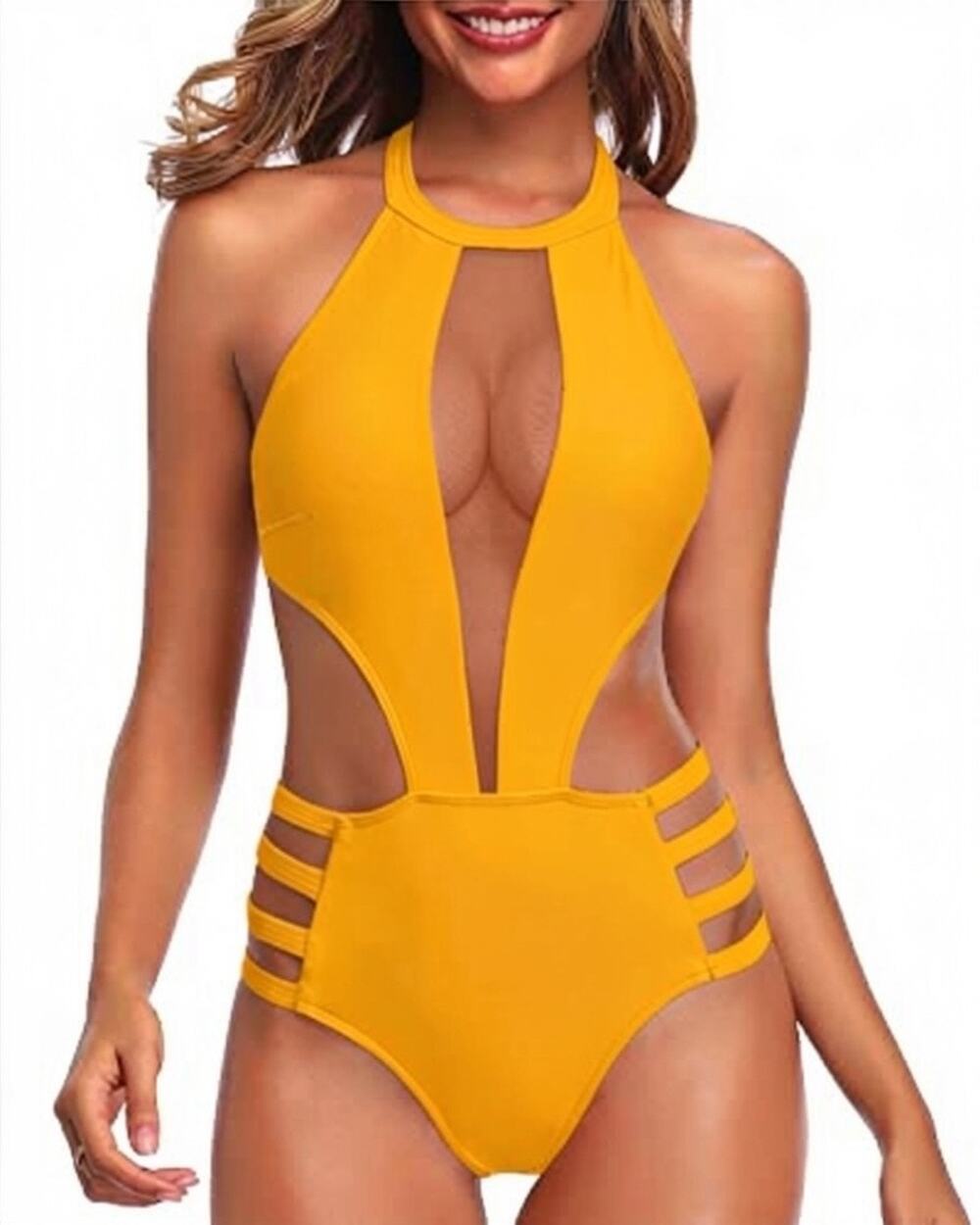 Tempt Me Yellow Strappy One Piece Swimsuit Size S Small NWT